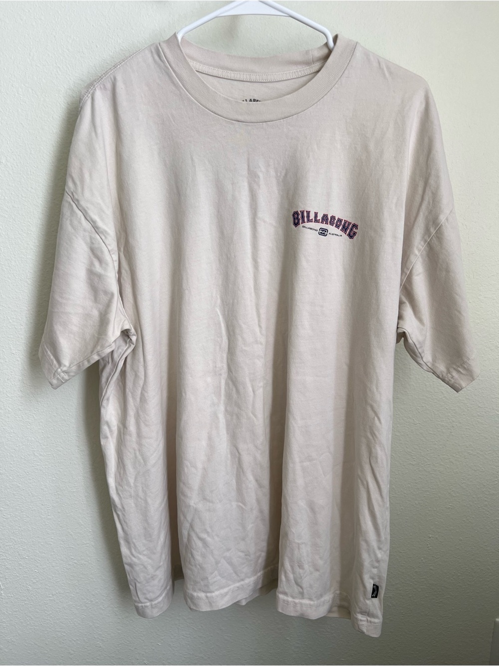 Billabong Short Sleeve Tee in Light Beige with Maroon Logo
